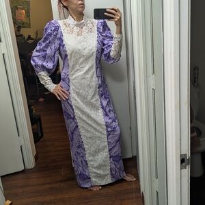 Antique Princess Kaiulani Edwardian Hawaiian Floral Muumuu Maxi Dress L